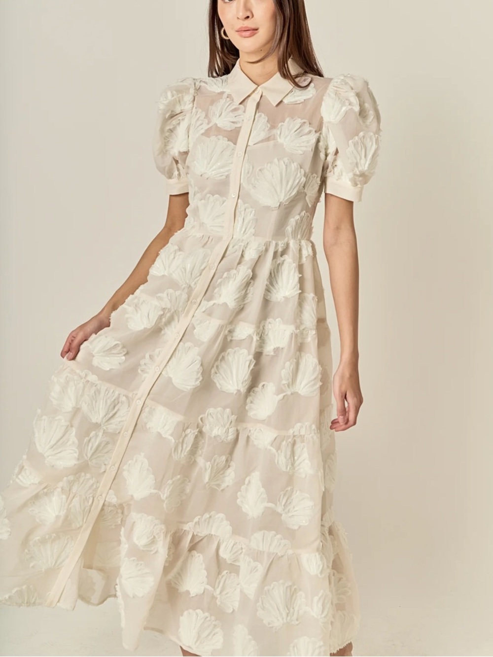 New! English Factory Embroidered Shell Midi Dress in Cream M - Picture 3 of 6